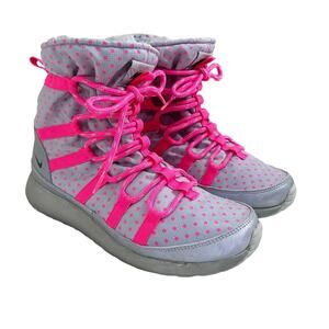 Nike Gray & Neon Pink Rosherun Hi Snkrbt Flash Sneakerboots Lace Up Women's 7.5